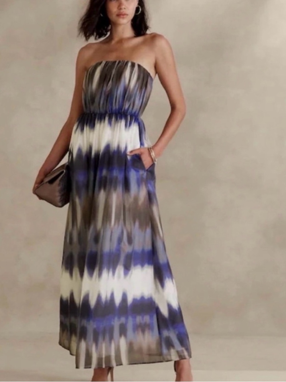 Banana Republic Strapless Blue Tie-Dye Maxi Dress